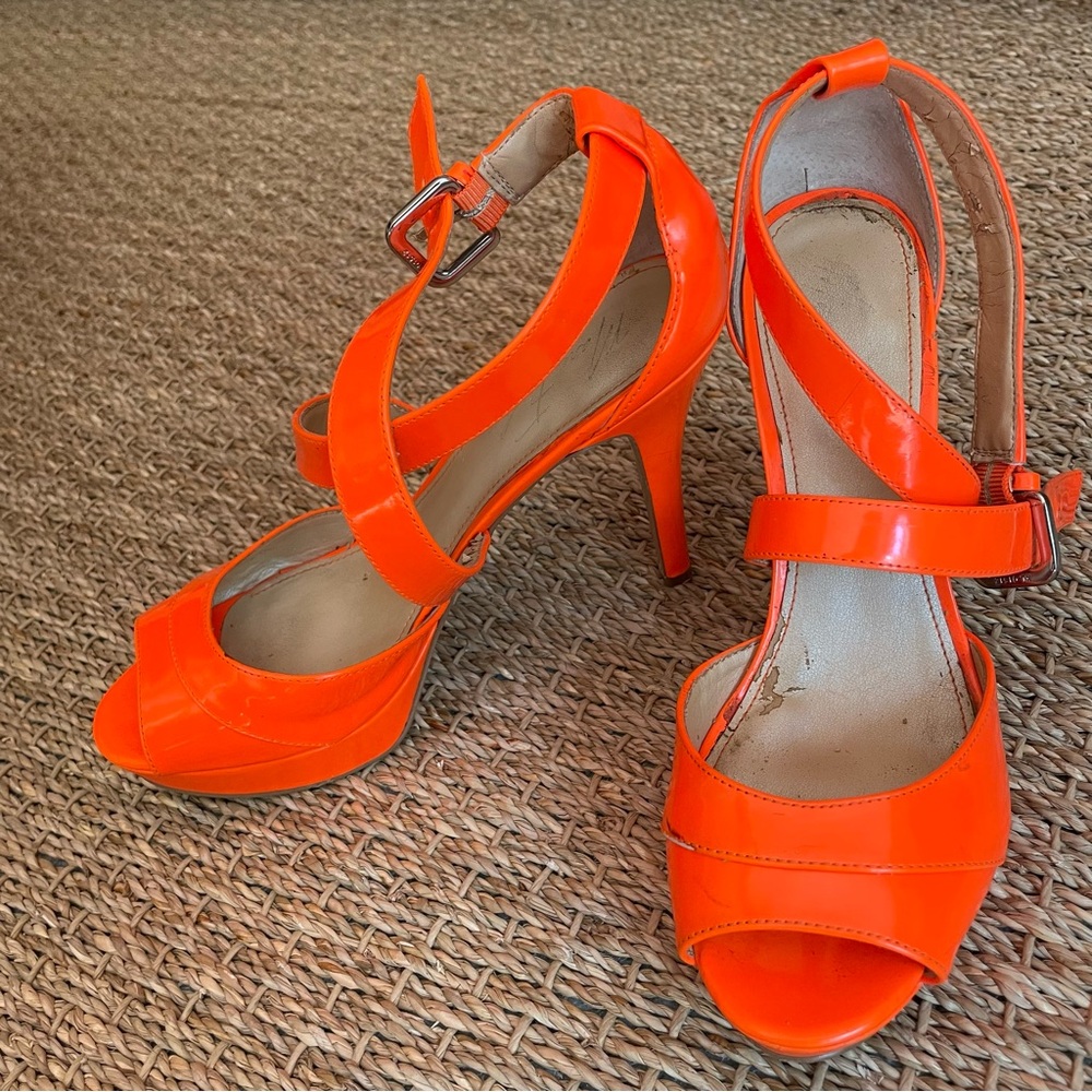 Beautiful Bright Orange Strappy Heels by Marc Fisher